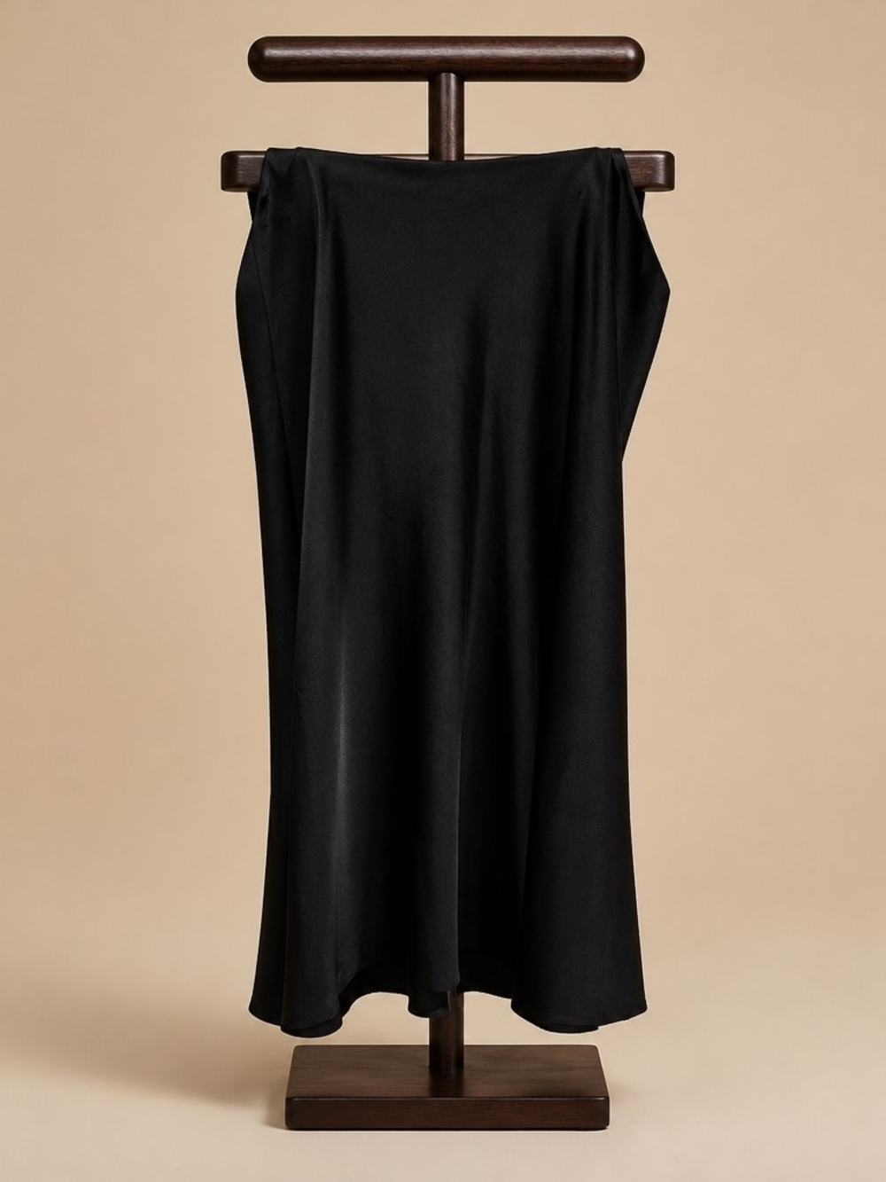Classic Black Satin Midi Skirt